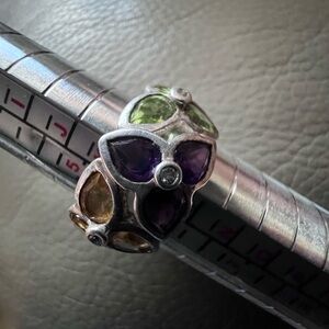 925 SS Estate DiamondAmethyst/Citrine/Peridot flower ring size 5.5